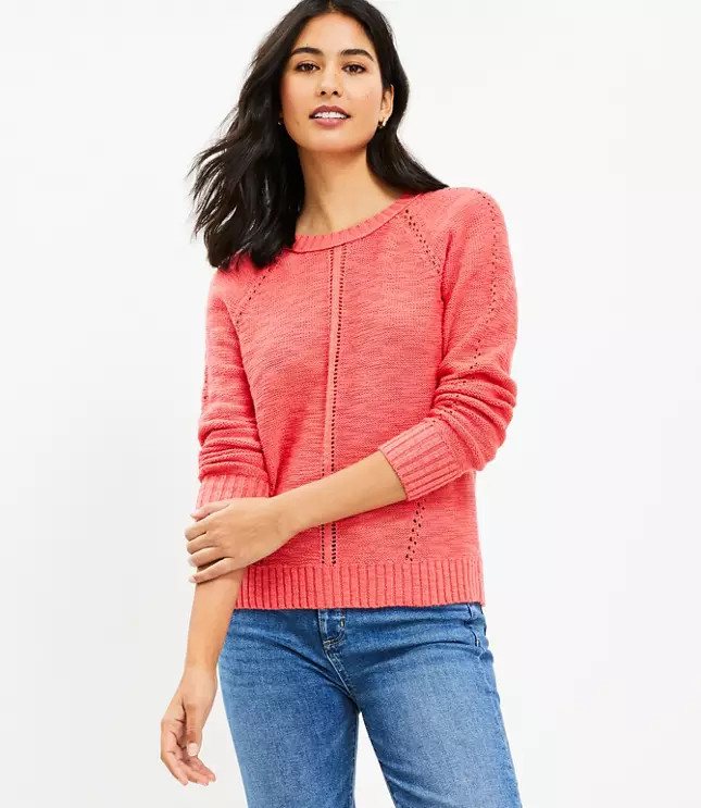 Pointelle Raglan Sleeve Sweater | LOFT