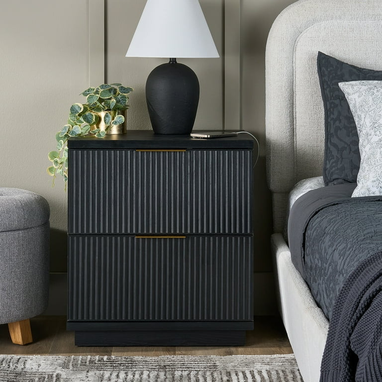 Better Homes & Gardens Lillian Fluted 2-Drawer Nightstand with USB, Rich Black Finish | Walmart (US)