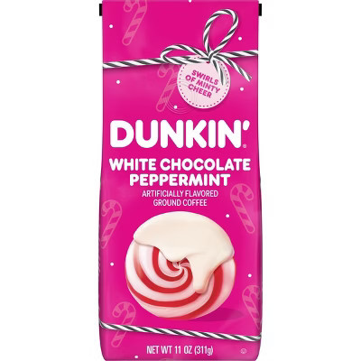 Dunkin' Donuts White Chocolate Peppermint Artificially Flavored Medium Roast Ground Coffee - 11oz | Target