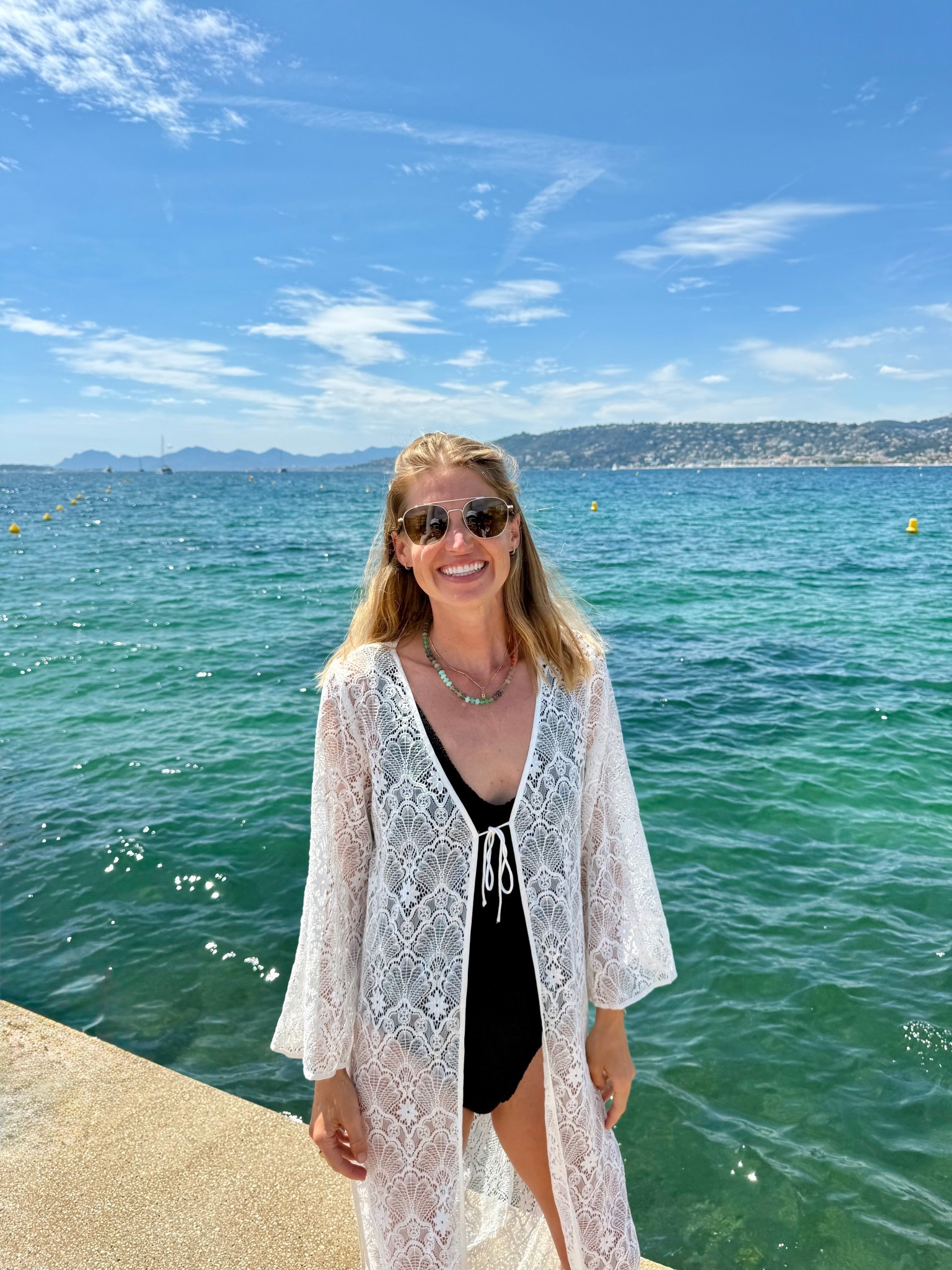 Hunza g swim only. So worth the hype and so hard to wear anything else once you start wearing hunza. Have been wearing this black one piece swimsuit so much - even in the south of France !

Swimsuit, south of France , aviators , swim cover up , beaded necklace 

#LTKSwim #LTKTravel #LTKBump