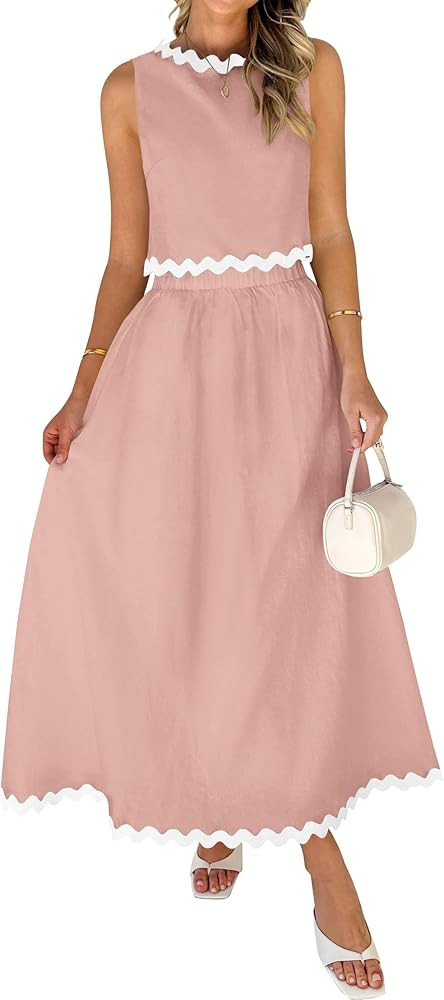 ZESICA Women's 2024 Summer Two Piece Sets Casual Sleeveless Tank Top and A Line Flowy Maxi Skirt ... | Amazon (US)