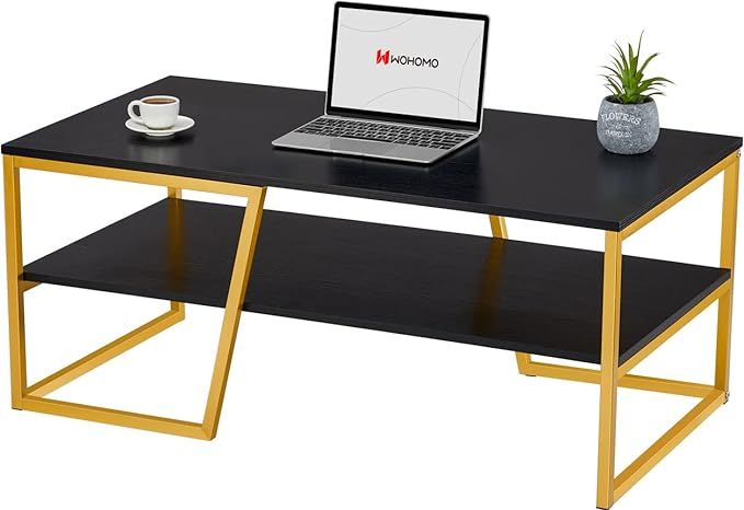 WOHOMO Coffee Table, Modern Industral Coffee Table for Living Room 41.7" x 21.7" x 17.7", Black W... | Amazon (US)