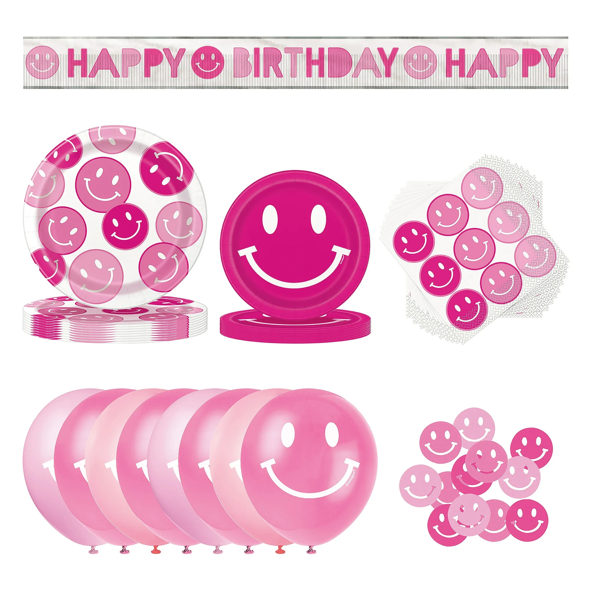 Way to Celebrate! Cheerful Pink Paper Birthday Party Tableware and Decoration Kit for 10 | Walmart (US)