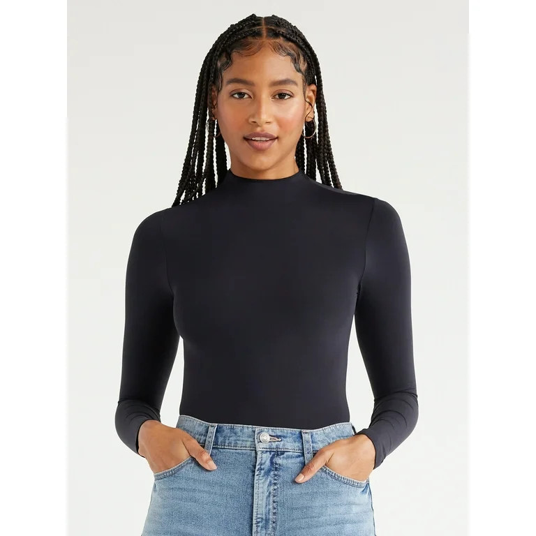 Scoop Women's Seamless Mock Neck Bodysuit with Long Sleeves, Sizes XS-XXL | Walmart (US)