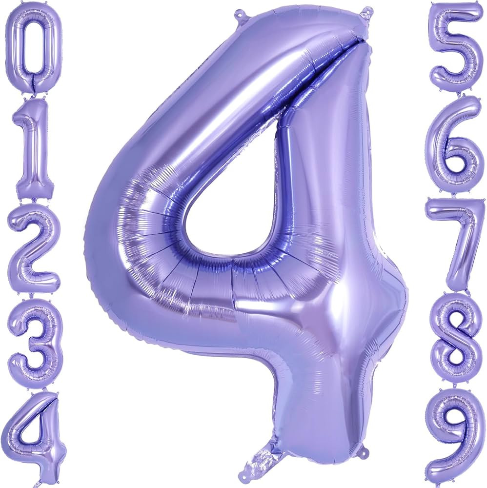 Purple Number 4 Balloon 40 Inch, Big Large Foil Helium Number Balloons, Giant Mylar Number 4 Ball... | Amazon (US)