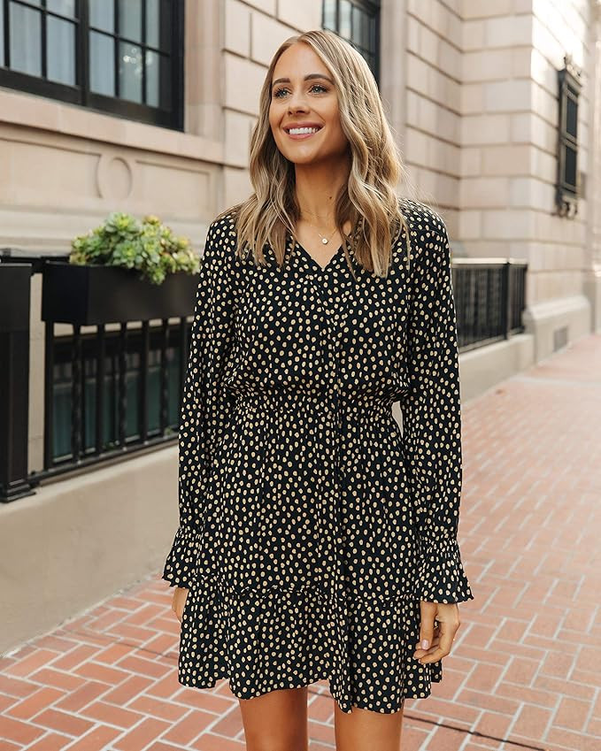The Drop Women's Black/Tan Polka-dot Tiered V-neck Mini Dress by @fashion_jackson | Amazon (US)