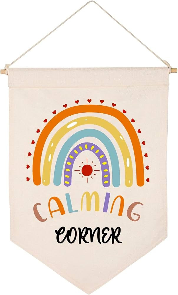 Calming Corner Decor Sign - Preschool Classroom Decor Canvas Wall Hanging Banner- Counseling Offi... | Amazon (US)