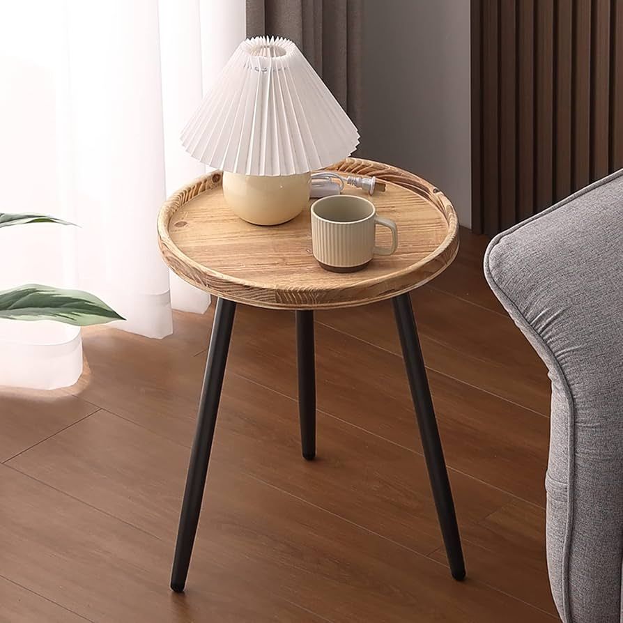 Tiita Round End Table Mental Side Table Nightstand/Small Wood Tables Accent Coffee Table with Woo... | Amazon (US)