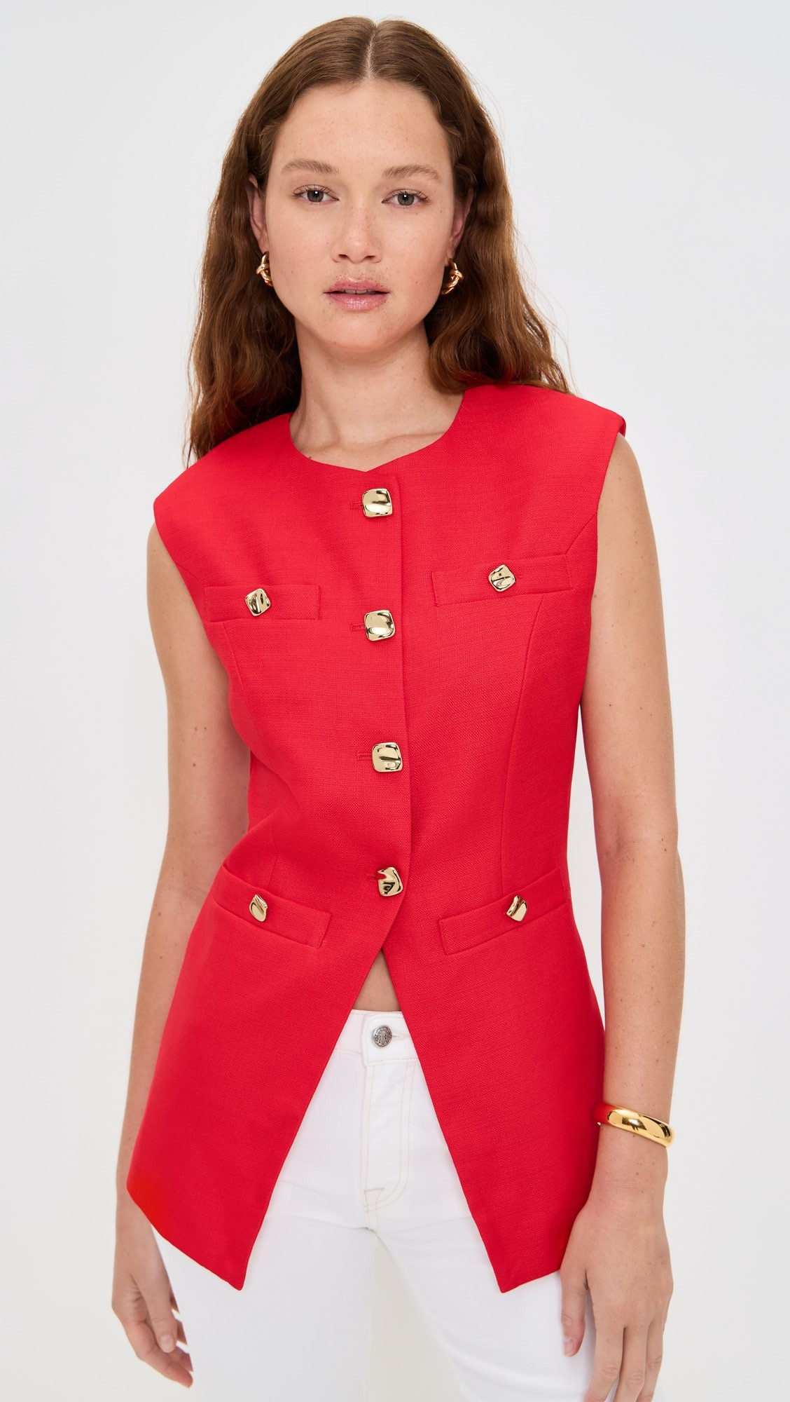 Gold Pointed Long Vest | Shopbop