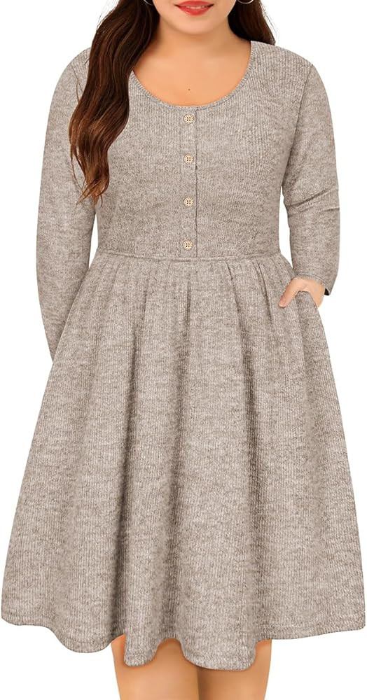RITERA Plus Size Dresses Long Sleeve Rib Knit Dress High Waisted Womens Fall Winter Solid Color C... | Amazon (US)