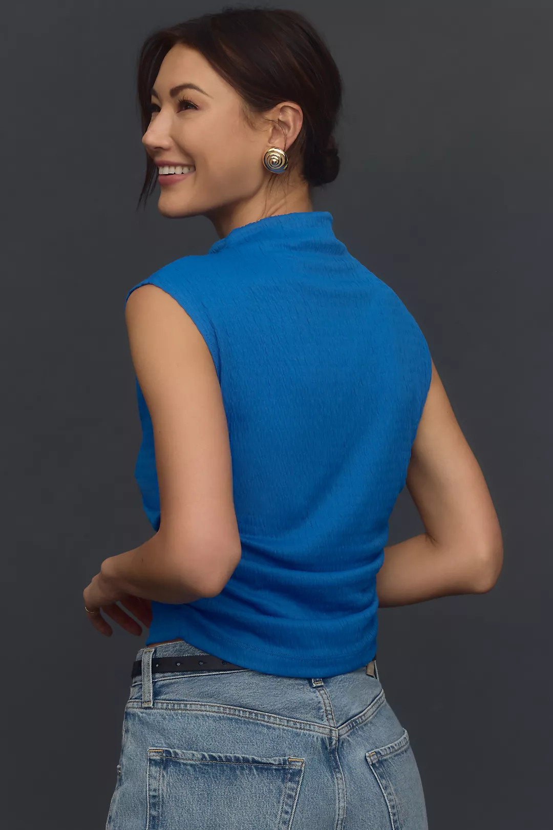 Maeve Mock-Neck Textured Muscle Tee | Anthropologie (US)