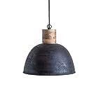 Black Metal Pendant Light with Wood Neck; Ceiling Light Fixture, Traditional Transitional Light Fixt | Amazon (US)