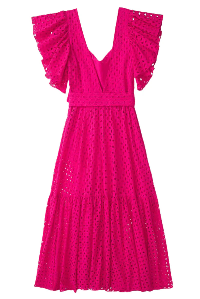 'Ophelia' Ruffled Eyelet Embroidery Midi Dress | Goodnight Macaroon