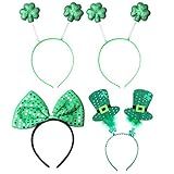 4PCS St. Patrick's Day Green Shamrock Bow Head Boppers Fabric Hats Headband for Festive Party Head W | Amazon (US)