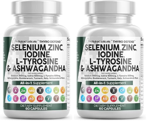 Clean Nutra Selenium 300mcg Iodine 500mcg Thyroid Support for Women & Men | L Tyrosine 500mg Ashwagandha Supplement Bladderwrack, Turmeric, Kelp, Schisandra Zinc Pills Capsule Supplements (Pack of 2) | Amazon (US)