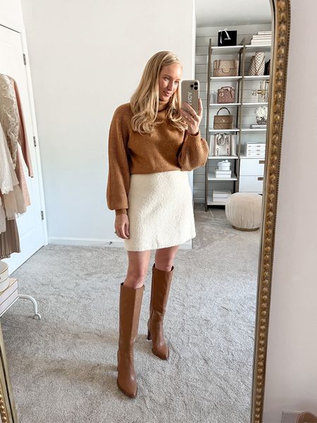 Cute and comfy thanksgiving outfit idea! Wearing a medium in the sweater and a 6 in the bouncle skirt 

#LTKCyberweek #LTKSeasonal #LTKHoliday