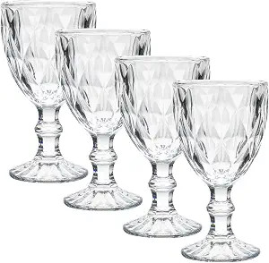 Amazon.com: Beille Set of 4 Clear Carved Goblet Water Glasses Home Decor Entertaining Essentials ... | Amazon (US)