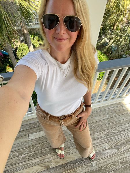 What I wore tonight- still very much feels like summer but fall is on my mind and I love these wide leg khaki denim pants. They are buttery soft with some stretch! If in between sizes, size down!

#LTKunder100 #LTKSeasonal #LTKstyletip