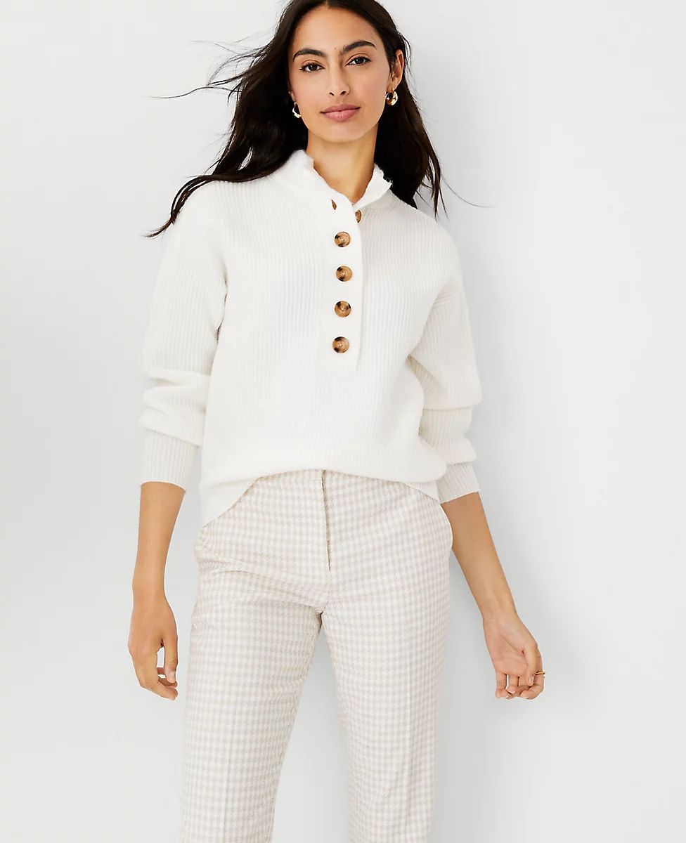 Ribbed Button Placket Sweater | Ann Taylor (US)