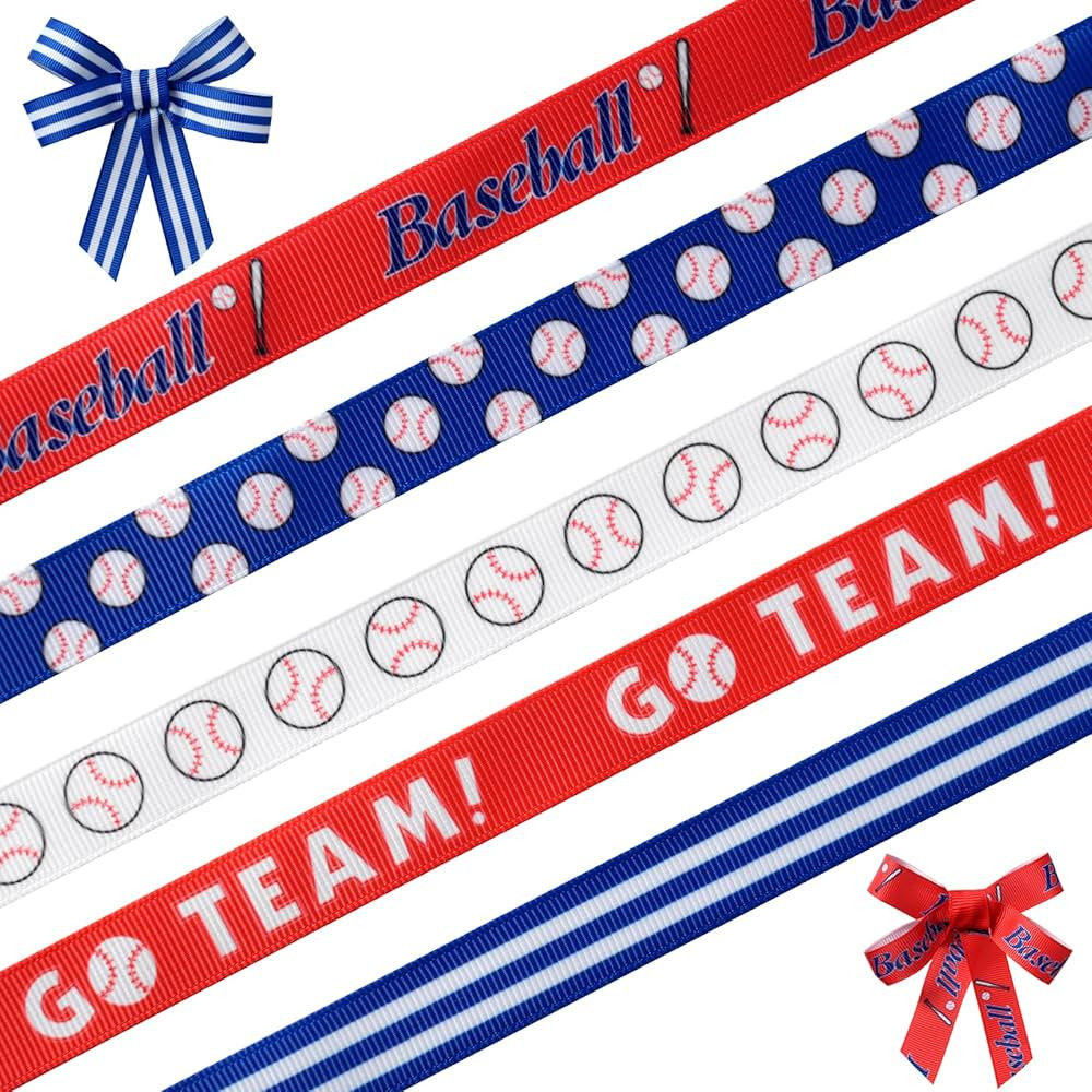 Baseball Ribbons 5 Rolls 20 Yards Total, 5/8" Sports Grosgrain Baseball Themed Ribbons for Gift W... | Amazon (US)