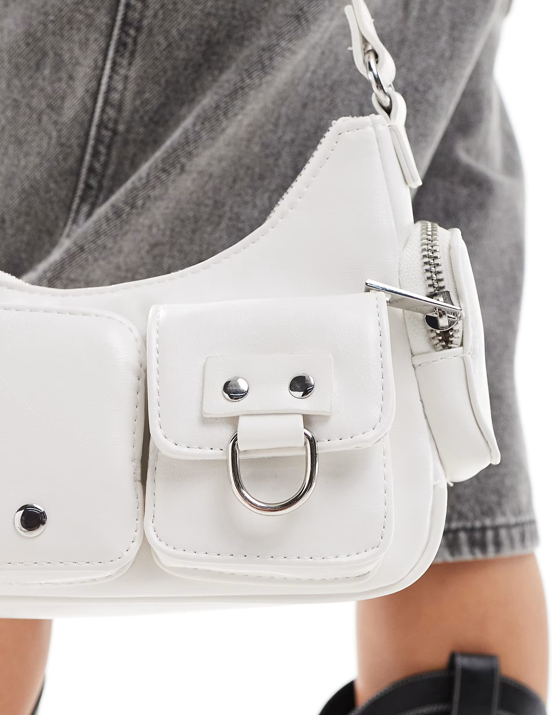 Bershka utility pocket faux leather shoulder bag in white | ASOS (Global)