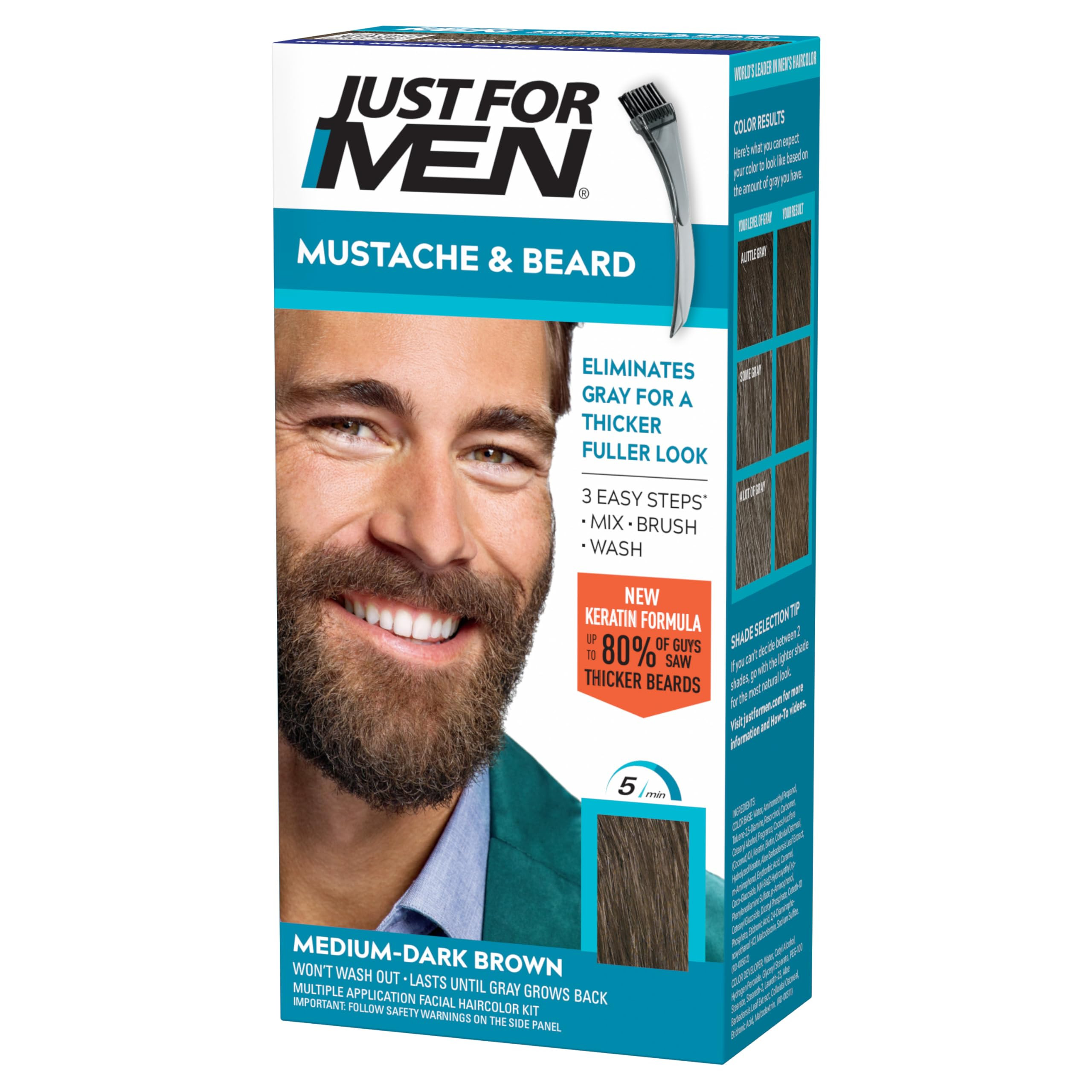 Just For Men Mustache & Beard, Beard Coloring for Gray Hair with Brush, With Keratin Biotin Aloe ... | Amazon (US)