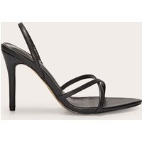 Black Pu Point Toe Sling Back High Stiletto Heel Sandals, Black | PrettyLittleThing UK