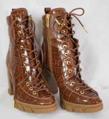 MICHAEL KORS Ridley Lace Embossed Croc Brown leather Boots Shoes US 7.5 NEW  | eBay | eBay US