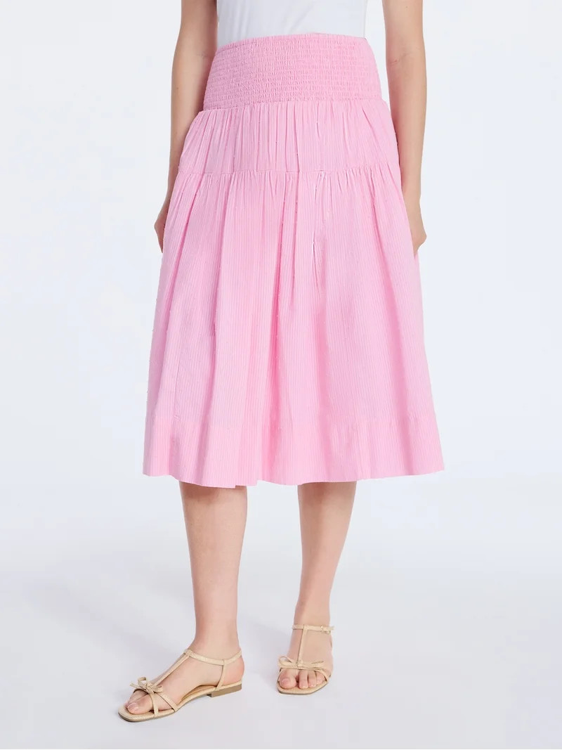 Free Assembly Women's Smocked Waist Cotton Midi Skirt, Sizes XS-XXL | Walmart (US)