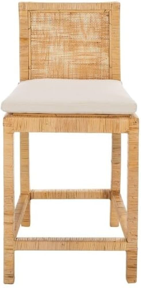 SAFAVIEH Home Collection Tojo Natural Cane/White Solid Wood 24-inch Counter Stool with Cushion (F... | Amazon (US)
