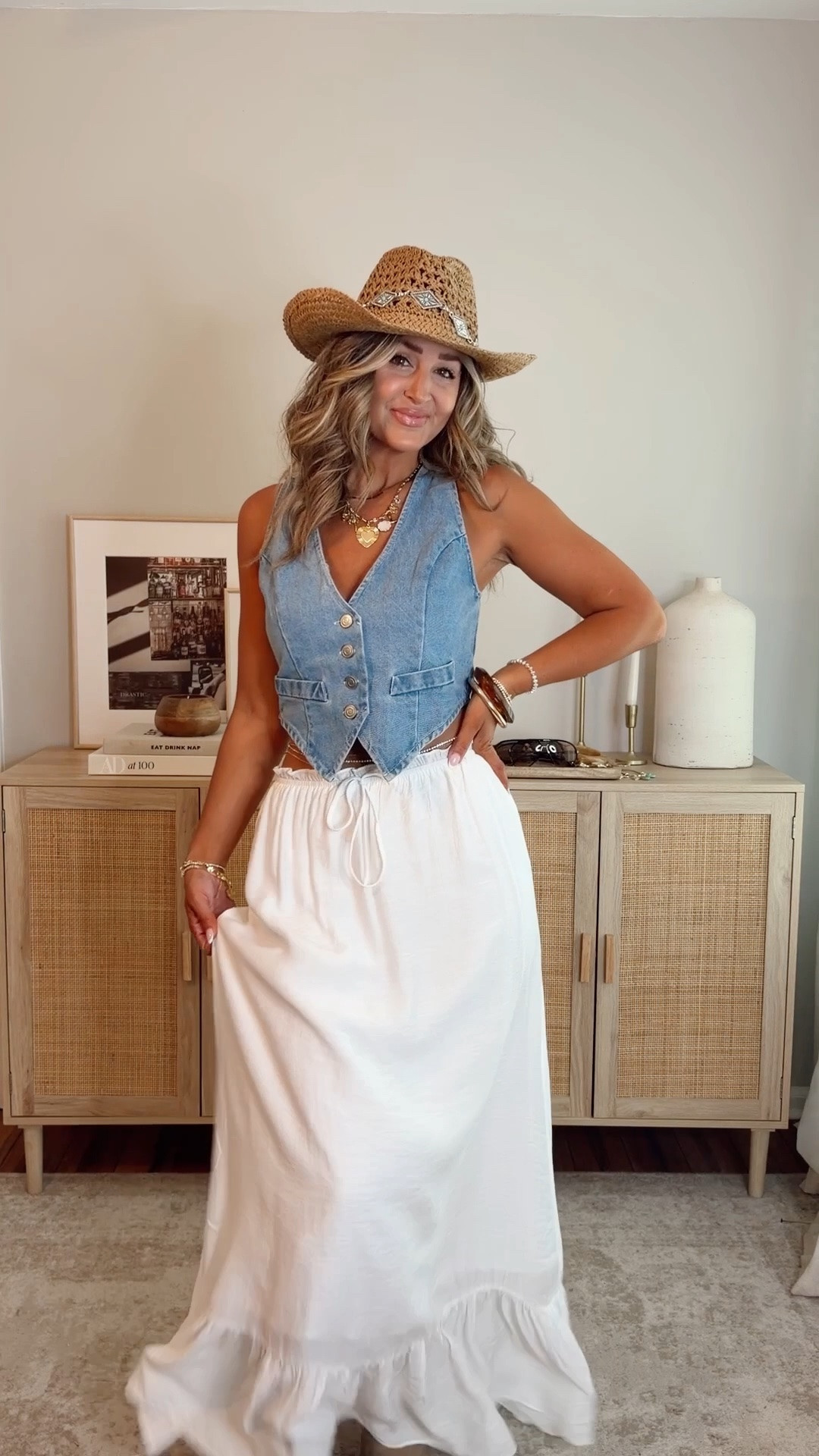 40% off with LEANN40, when expired use code LEANN35 your next country concert outfit!! a denim vest + white maxi skirt. this maxi skirt is a MUST!! it’s lightweight, has an adjustable waist, perfect length. i’m in a size S top, M skirt. summer outfit, country concert @VICI

#LTKootd