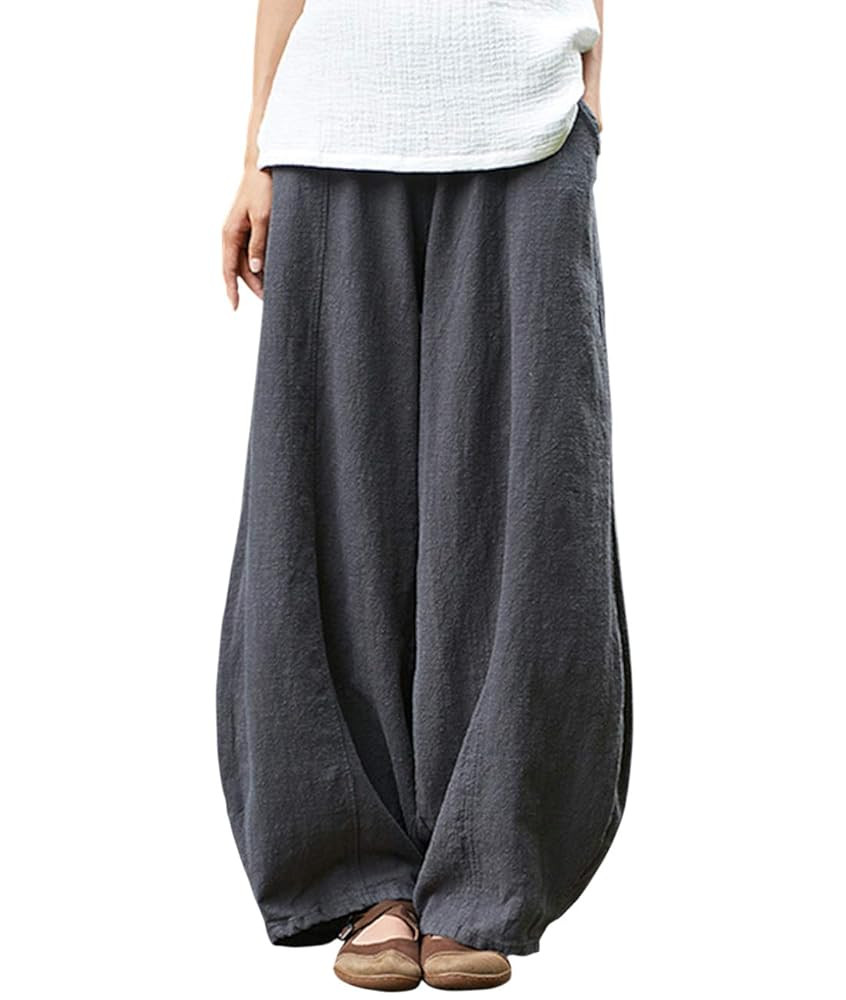 IXIMO Women's Casual Cotton Linen Baggy Pants with Elastic Waist Relax Fit Lantern Trouser | Amazon (US)