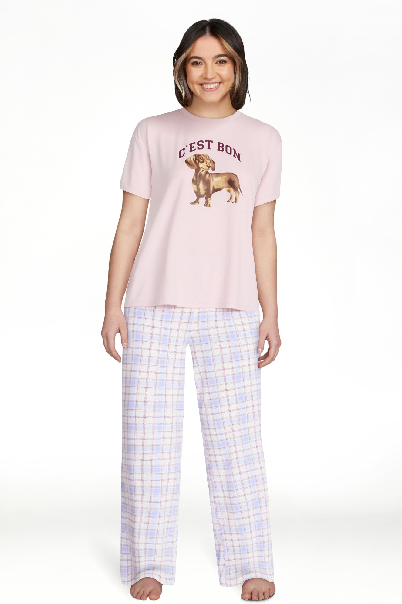 Joyspun Women's Dreamy Soft Collection Short Sleeve Sleep Top and Open Leg Pants Pajama Set, 2-Pi... | Walmart (US)
