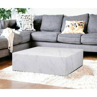 35 in. Faux Marble Top and Gold Square Marble Coffee Table with Wheels | The Home Depot