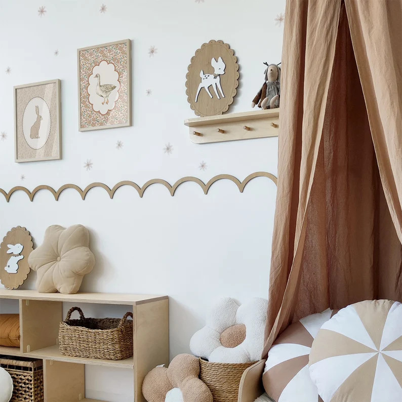 Scalloped Wall Moulding Wood, Wooden Wall Molding, Chair Rail Molding Shaped Scallop, Wooden Corn... | Etsy (US)