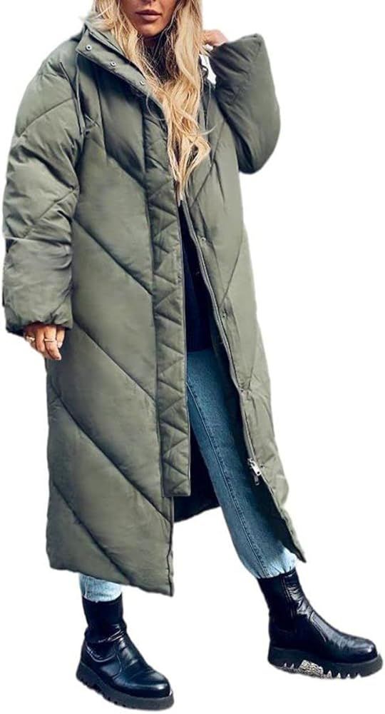 Yousify Women's Hooded Long Puffer Coat Winter Longer Thickened Down Jacket Zip Cotton Outwear | Amazon (US)