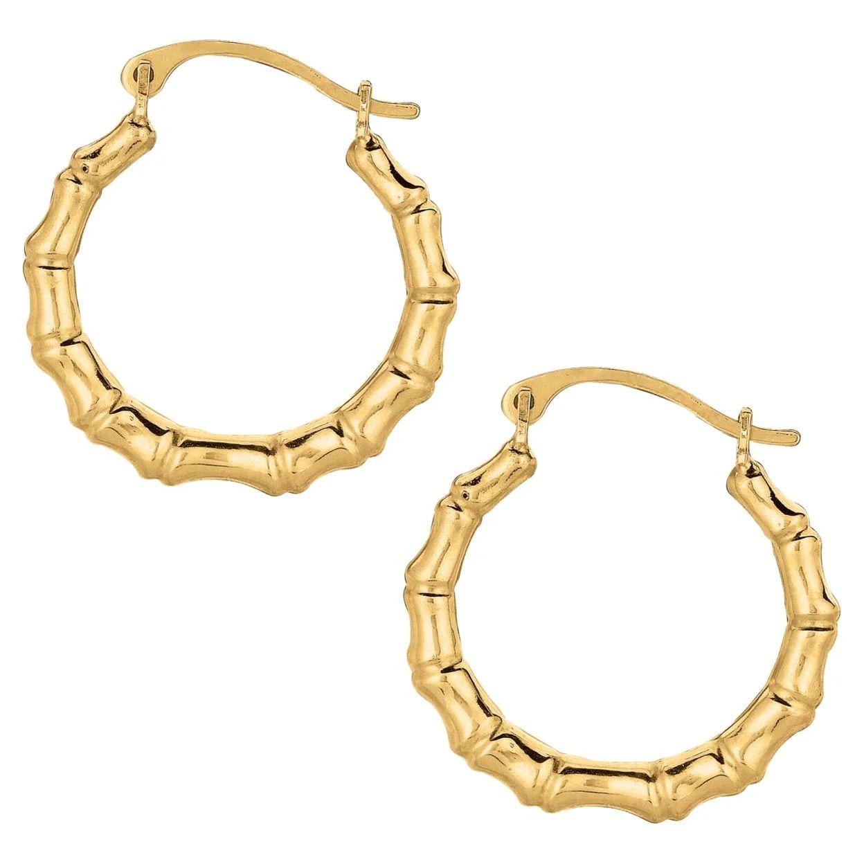 10k Real Yellow Gold Small Bamboo Hoop Earrings - 18mm Diameter | Walmart (US)