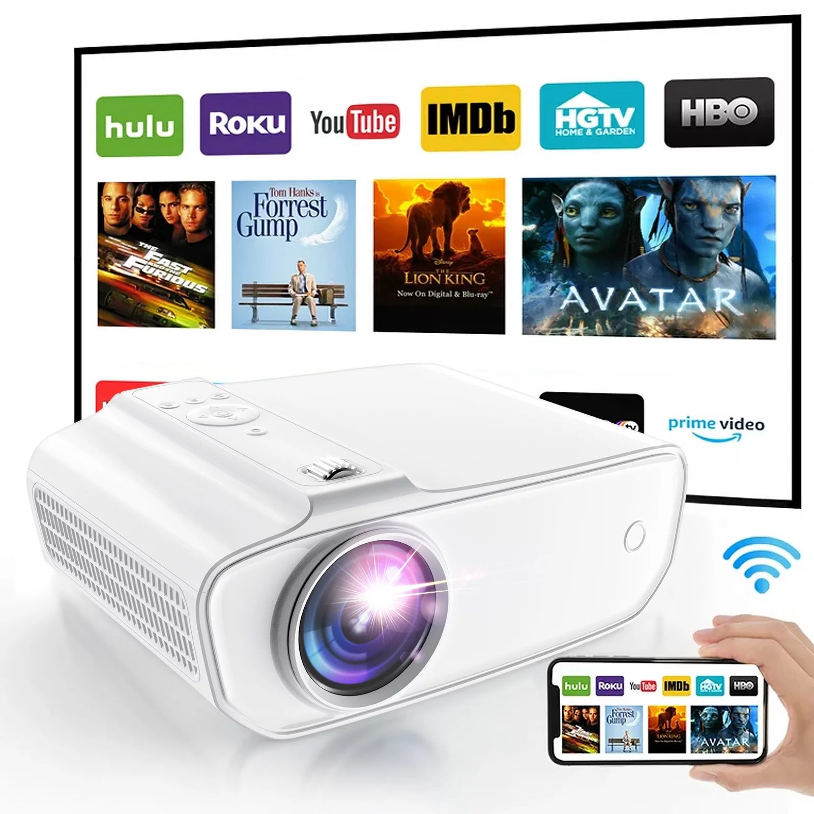 Portable Projector, 1080P Full HD Supported WiFi Video Projector, Mini Movie Projector Compatible... | Walmart (US)