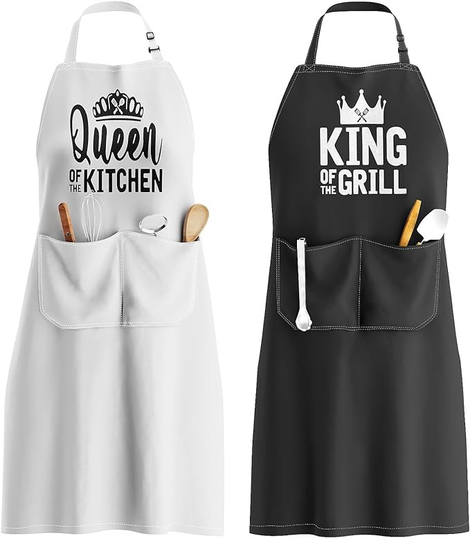 King & Queen Apron Set - Wedding Engagement Gifts for Couples, Funny Kitchen Gifts for Couples, H... | Amazon (US)
