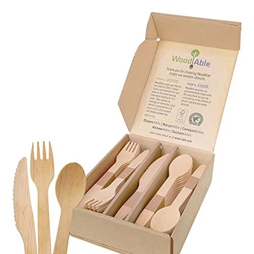 WoodAble - Disposable Wooden Forks, Spoons, Knives Set | Alternative to Plastic Cutlery - Eco Biodeg | Amazon (US)