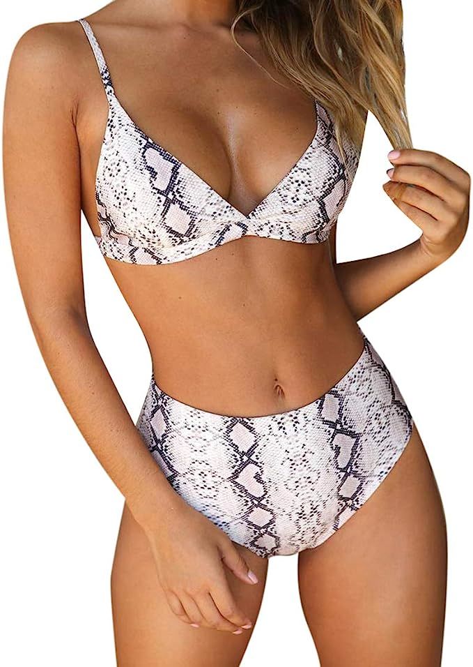 RUUHEE Women Stripe Printing Padded Push up 2 Piece Bikini Sets Swimsuits | Amazon (US)