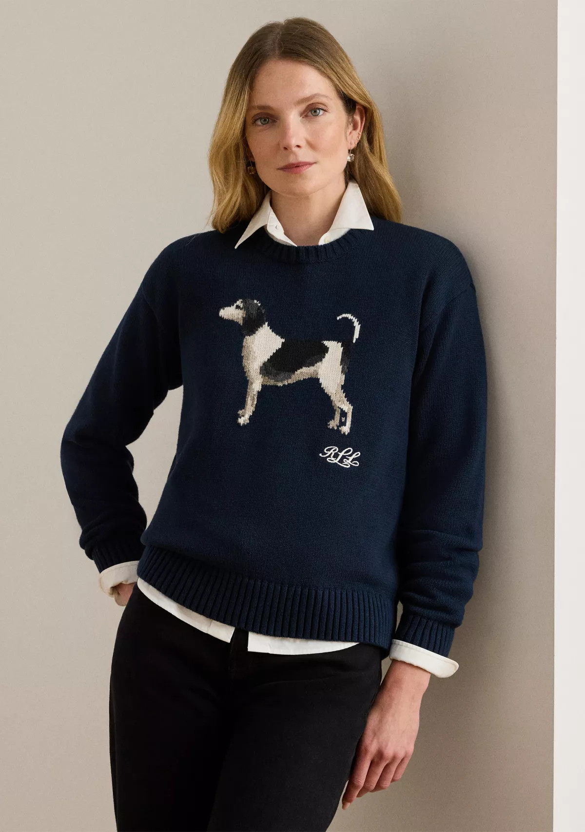 Women's Intarsia-Knit Dog Cotton Sweater | Belk