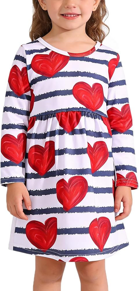 Valentines Toddler Girls Dress Love Hearts Pink Print Dresses Short Sleeve Clothes 3-8Y | Amazon (US)