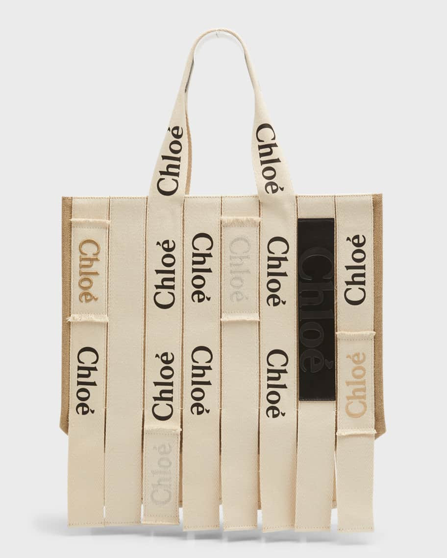 Chloe Woody Logo Web Embroidered Canvas Tote Bag | Neiman Marcus