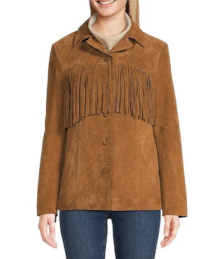 Suede Leather Fringe Button Front Jacket | Dillard's