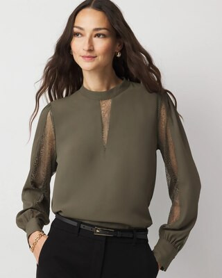 Women's Lace + Crepe Blouse in Vineyard size XXS | White House Black Market, What To Wear To Work | White House Black Market
