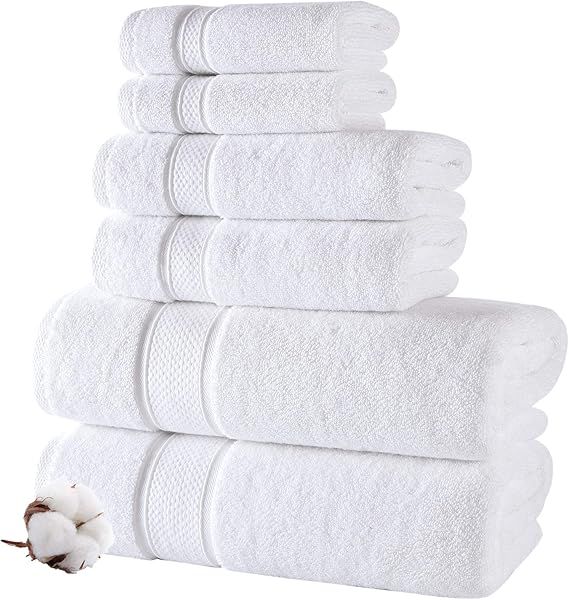 Nova Luxury Linen - Hotel Quality Turkish Towel Set for Bathroom (6 Pcs Towel Set, Pure White) | Amazon (US)