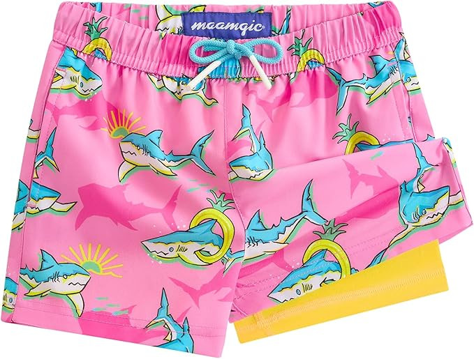 maamgic Boys Swim Trunks with Compression Liner 4-Way Stretch Quick Dry Bathing Suit Toddler Beac... | Amazon (US)