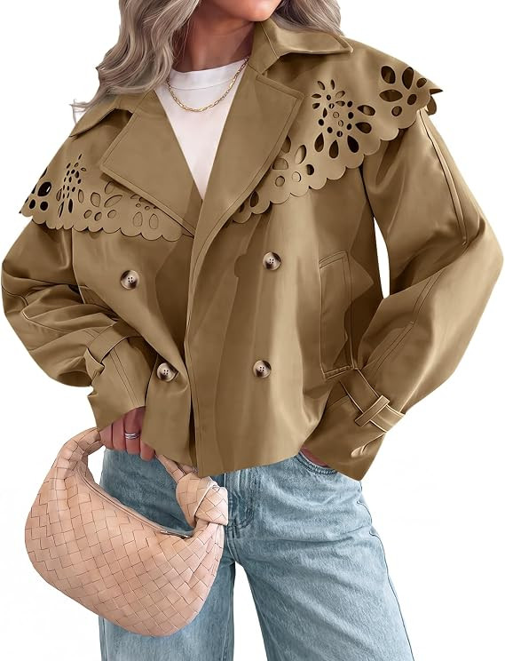 Tankaneo Women Cropped Trench Coat Cape Hollow Shoulder Jackets | Amazon (US)