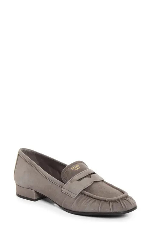 Prada Ruched Penny Loafer in Grafite at Nordstrom, Size 39.5 | Nordstrom